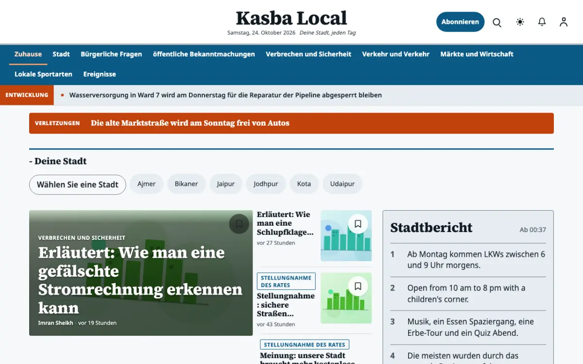 Hamletpost – Website-Vorlage für Lokales-News, Desktop-Ansicht