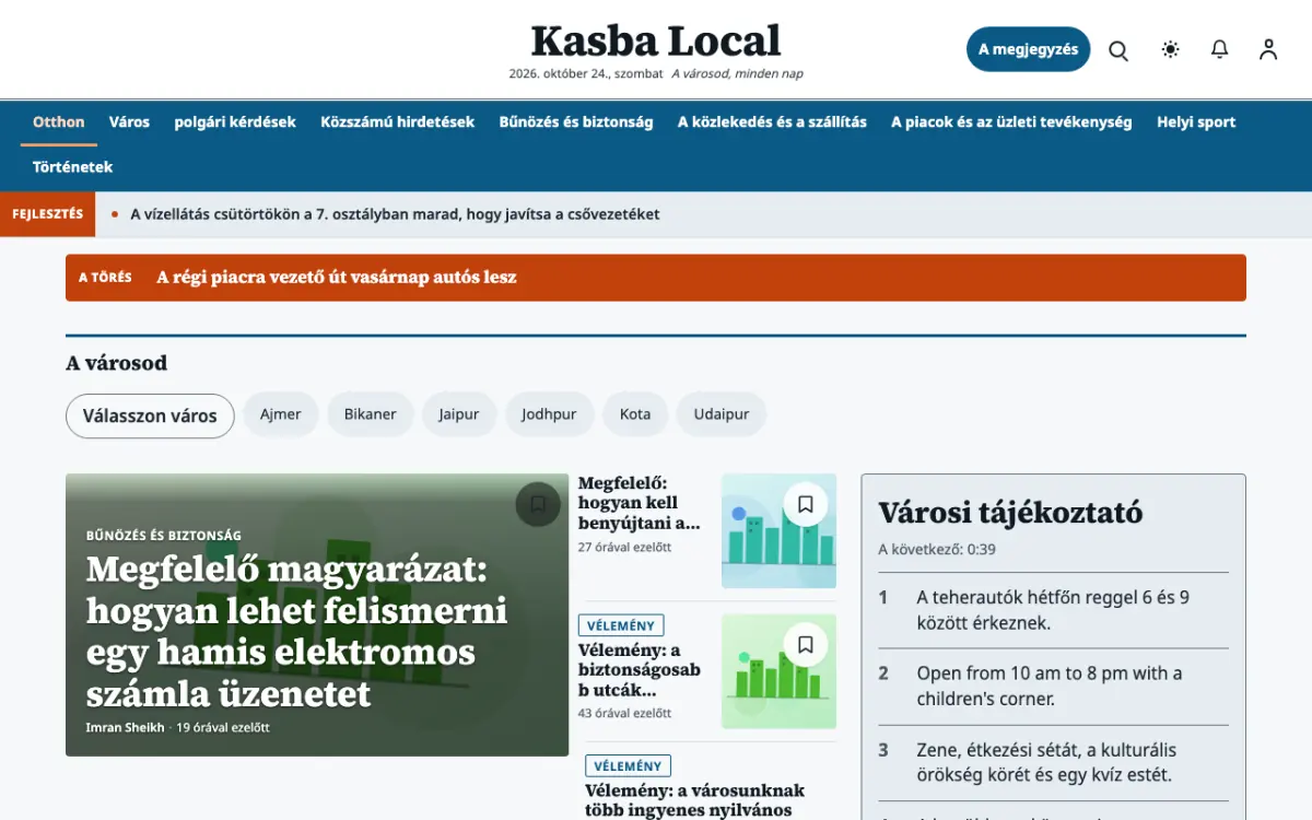 Hamletpost — Helyi: hírek weboldalsablon, asztali nézet