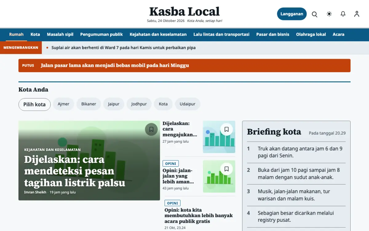 Hamletpost — template situs Berita Lokal, tampilan desktop