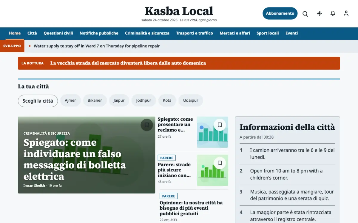 Hamletpost – template di sito per News Locali, vista desktop
