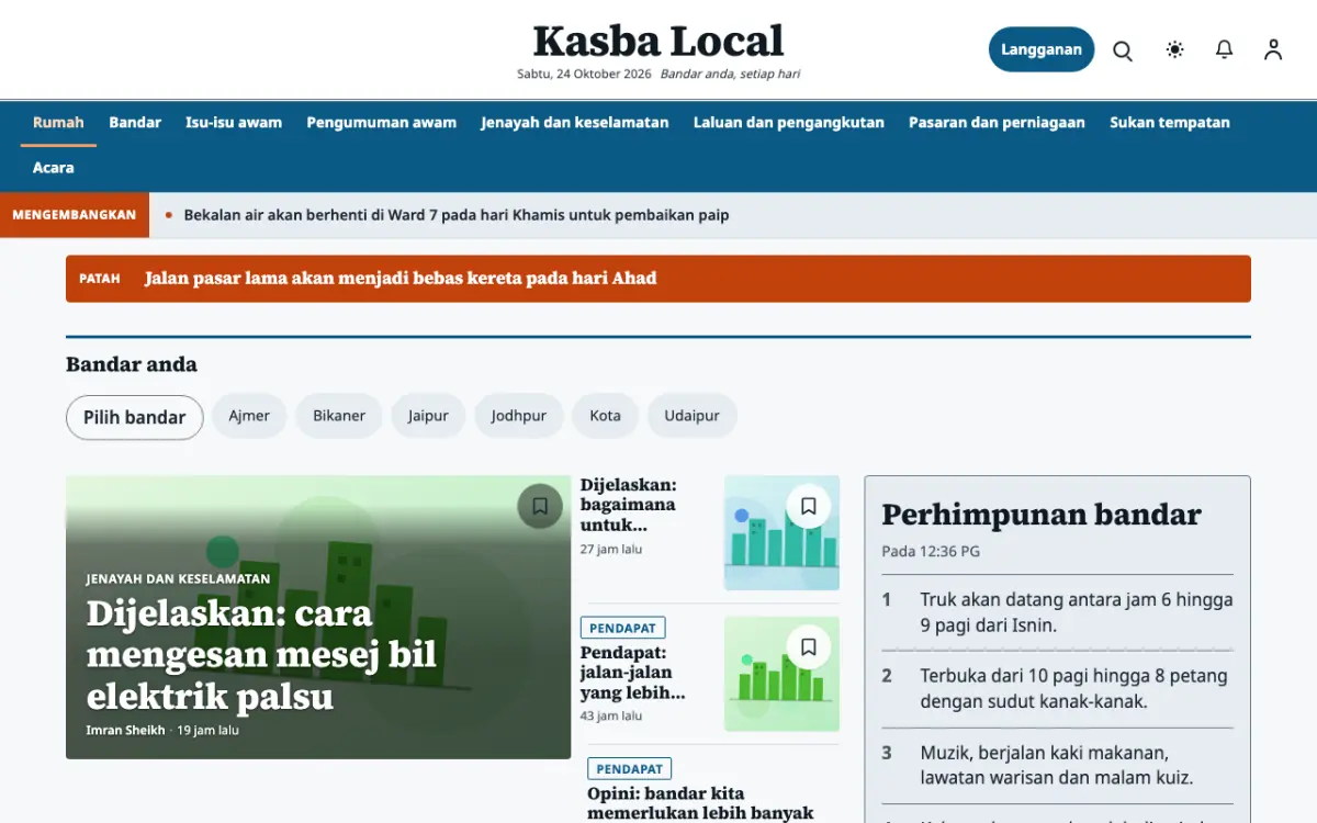 Hamletpost — templat laman web Berita Tempatan, paparan desktop