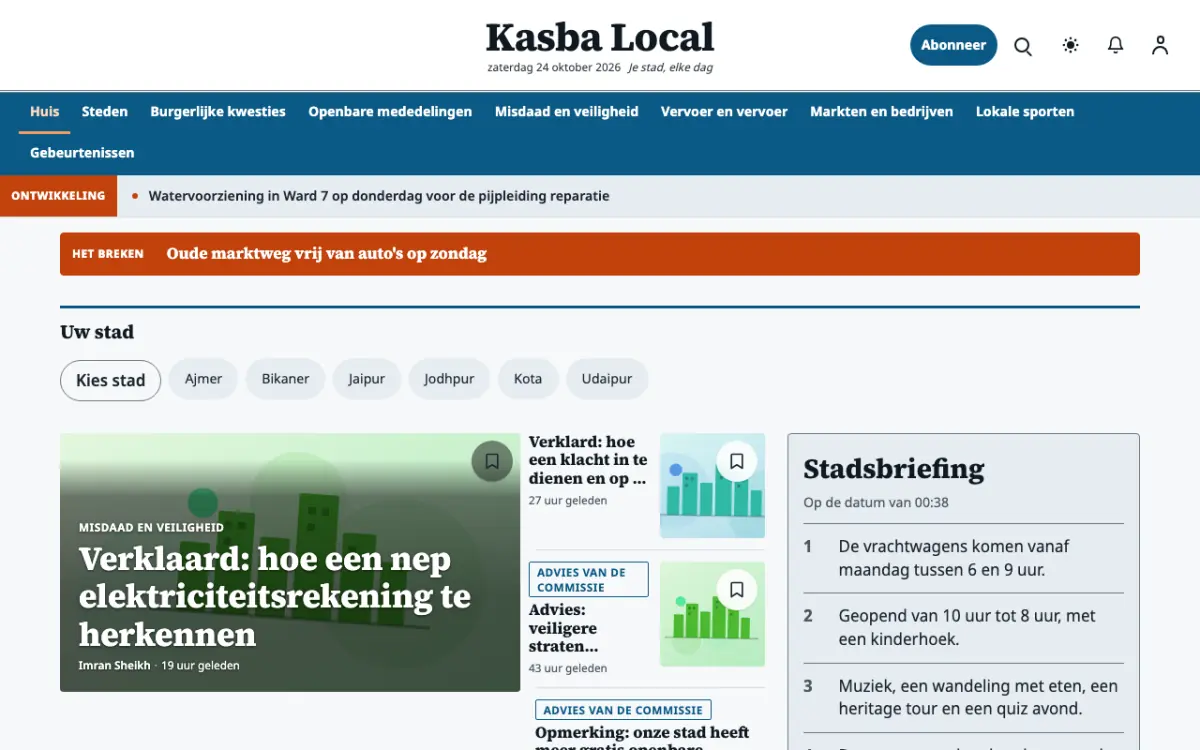 Hamletpost – websitetemplate voor Lokaalnieuws, desktopweergave