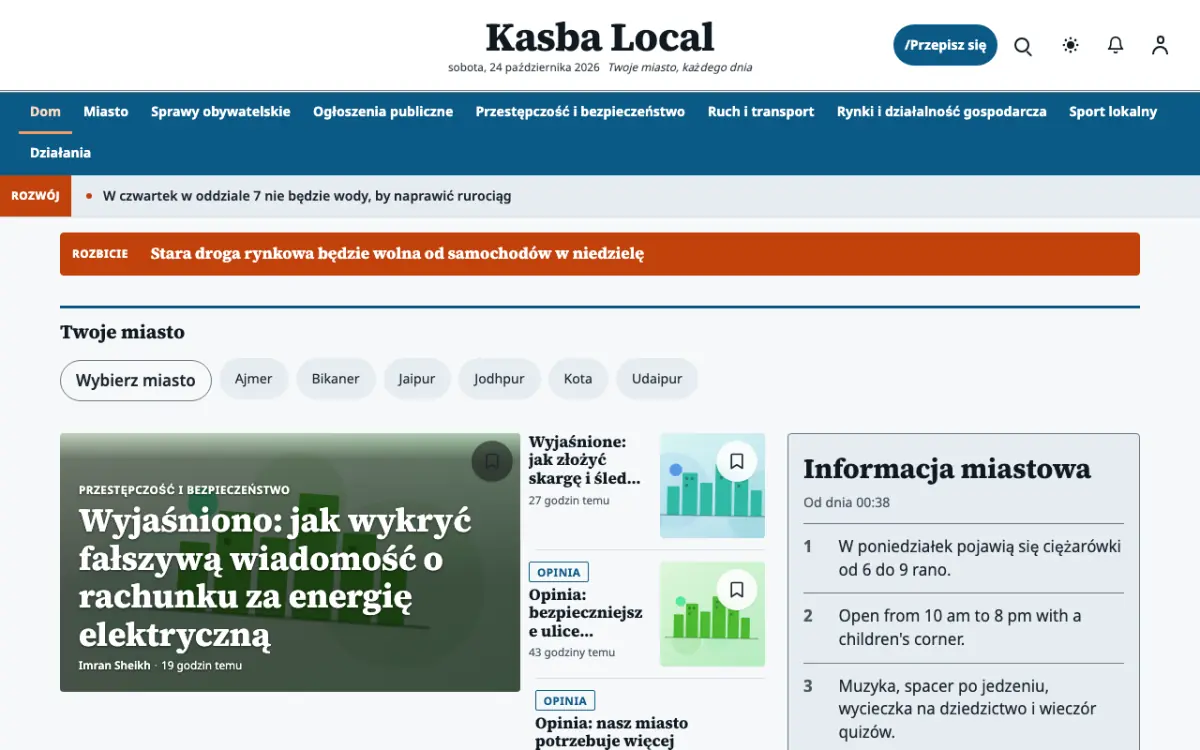 Hamletpost – szablon strony (Lokalne: wiadomości), widok na komputerze