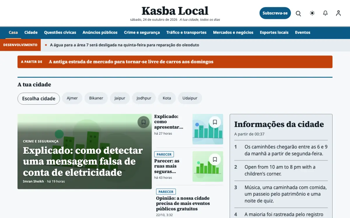 Hamletpost — modelo de site de Notícias de Local, vista em computador