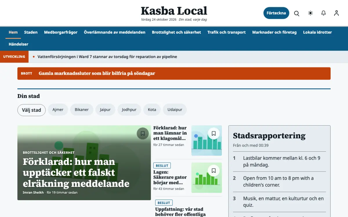 Hamletpost – webbplatsmall för Lokalt News, skrivbordsvy
