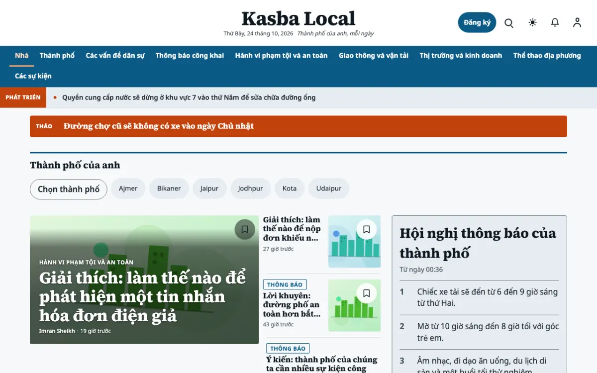 Hamletpost — mẫu website Tin Địa phương, giao diện máy tính