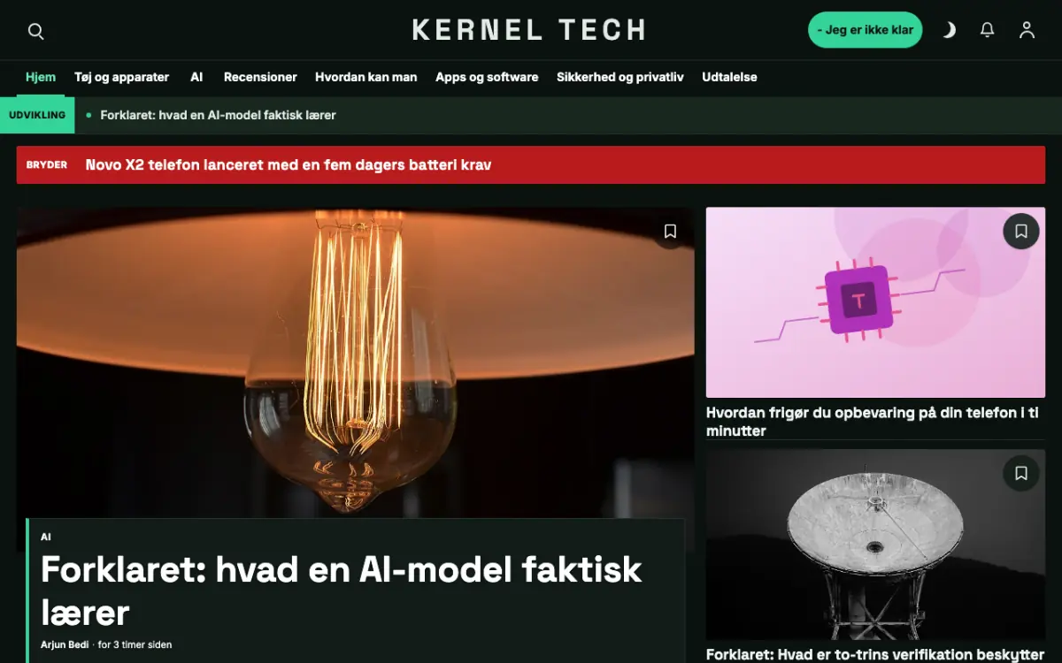 Bytegrove – hjemmesideskabelon til Teknologi News, skrivebordsvisning