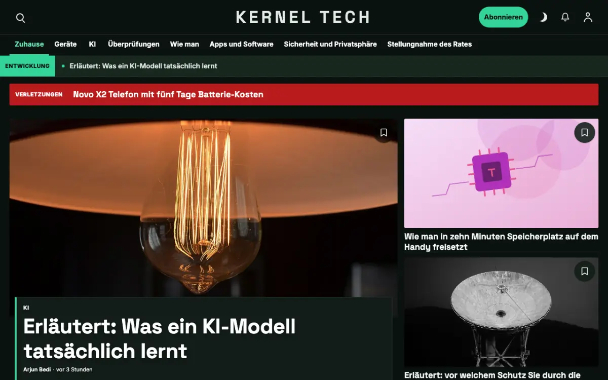 Bytegrove – Website-Vorlage für Technik-News, Desktop-Ansicht
