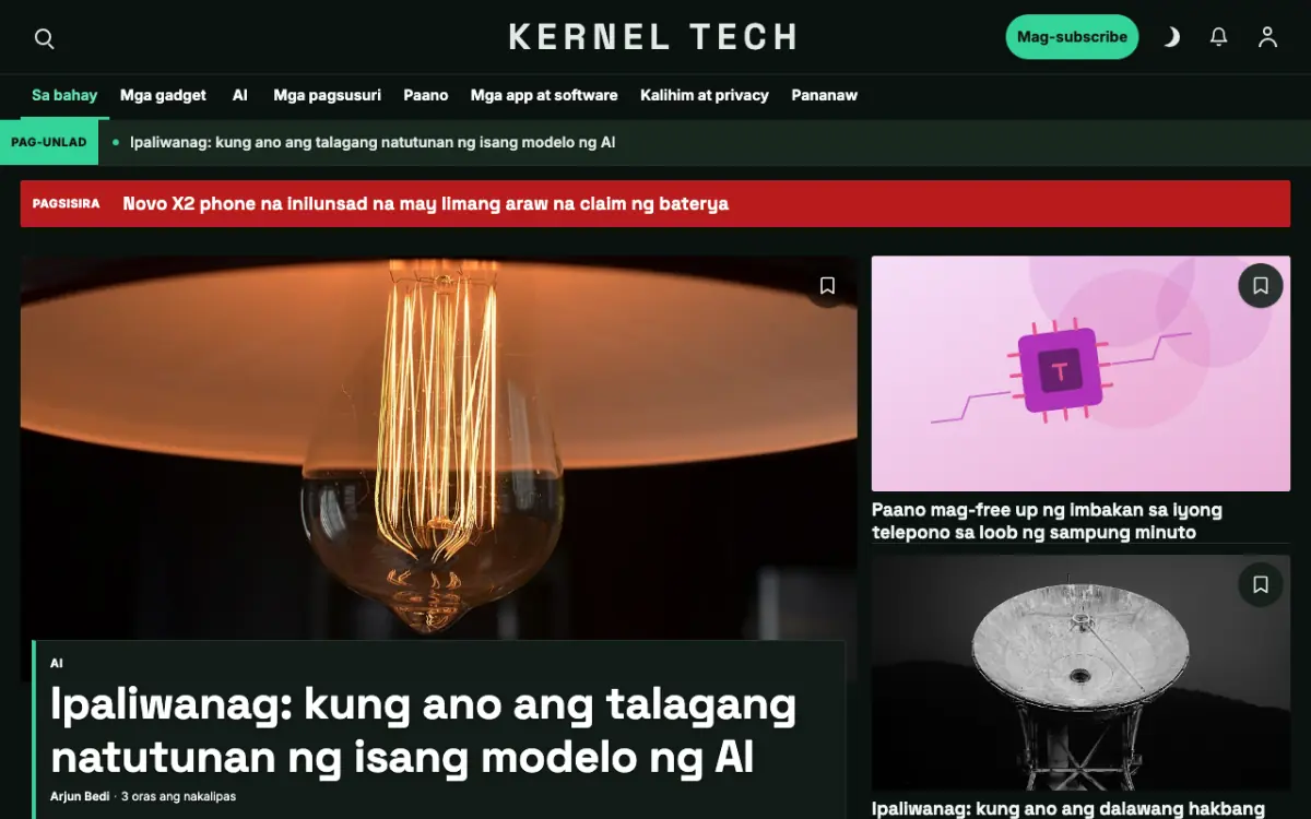 Bytegrove — template ng website na Balitang Teknolohiya, tanaw sa desktop