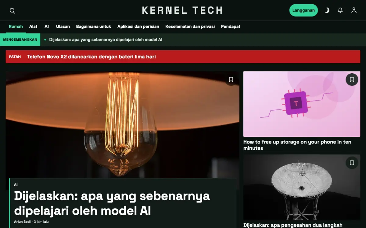 Bytegrove — templat laman web Berita Teknologi, paparan desktop
