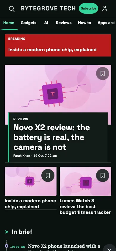 Bytegrove — Technology News app, phone view
