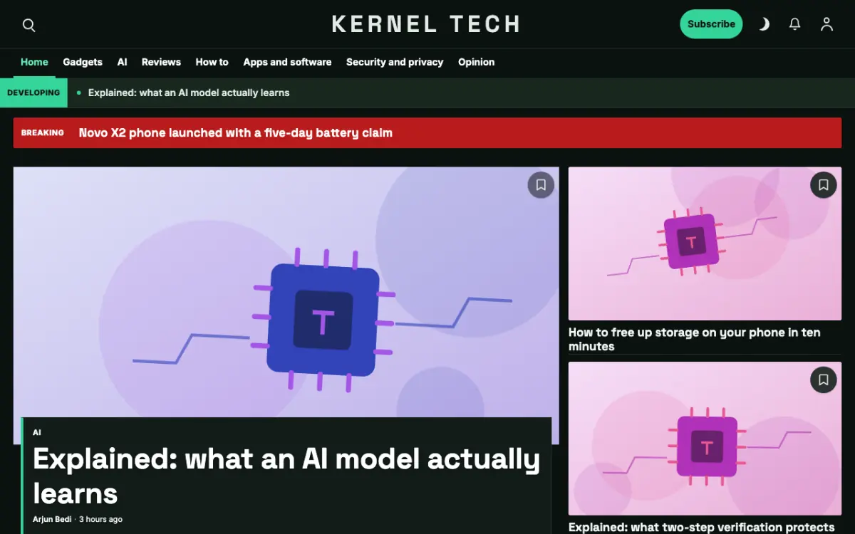 Bytegrove — Technology News website template, desktop view