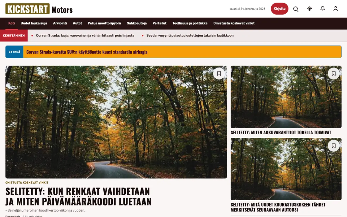 Kickstart – verkkosivumalli (Autot News), työpöytänäkymä