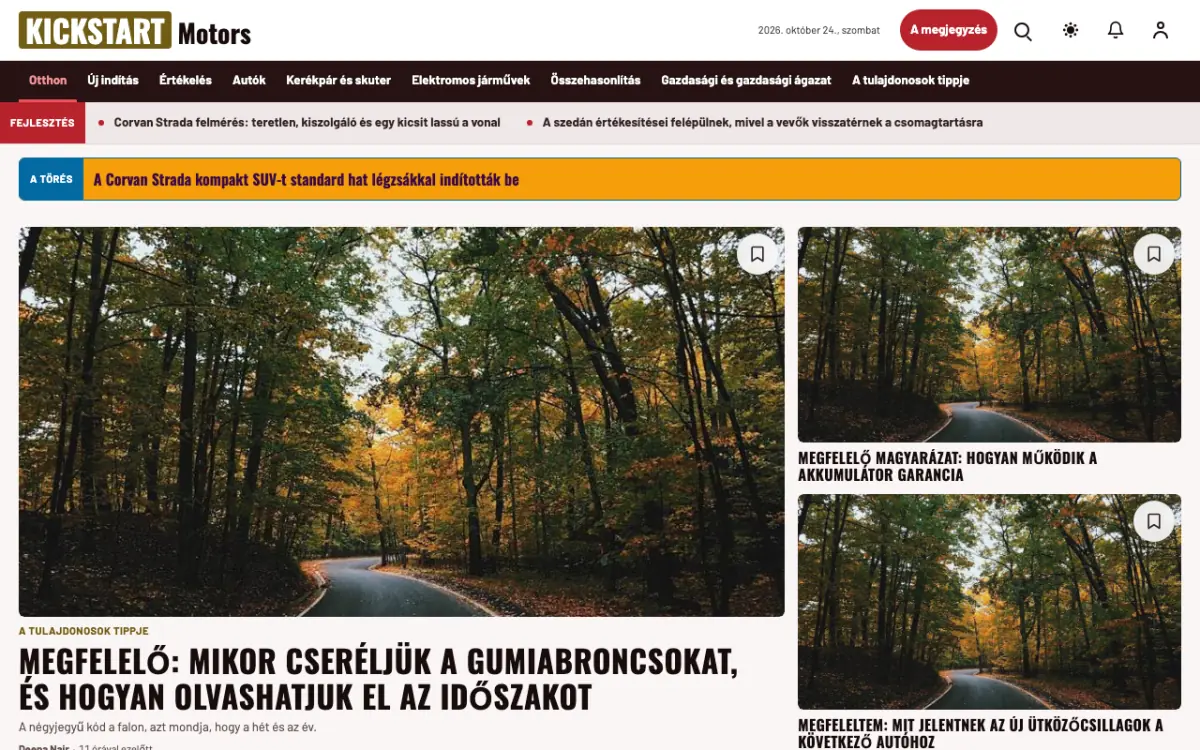 Kickstart — Autó: hírek weboldalsablon, asztali nézet