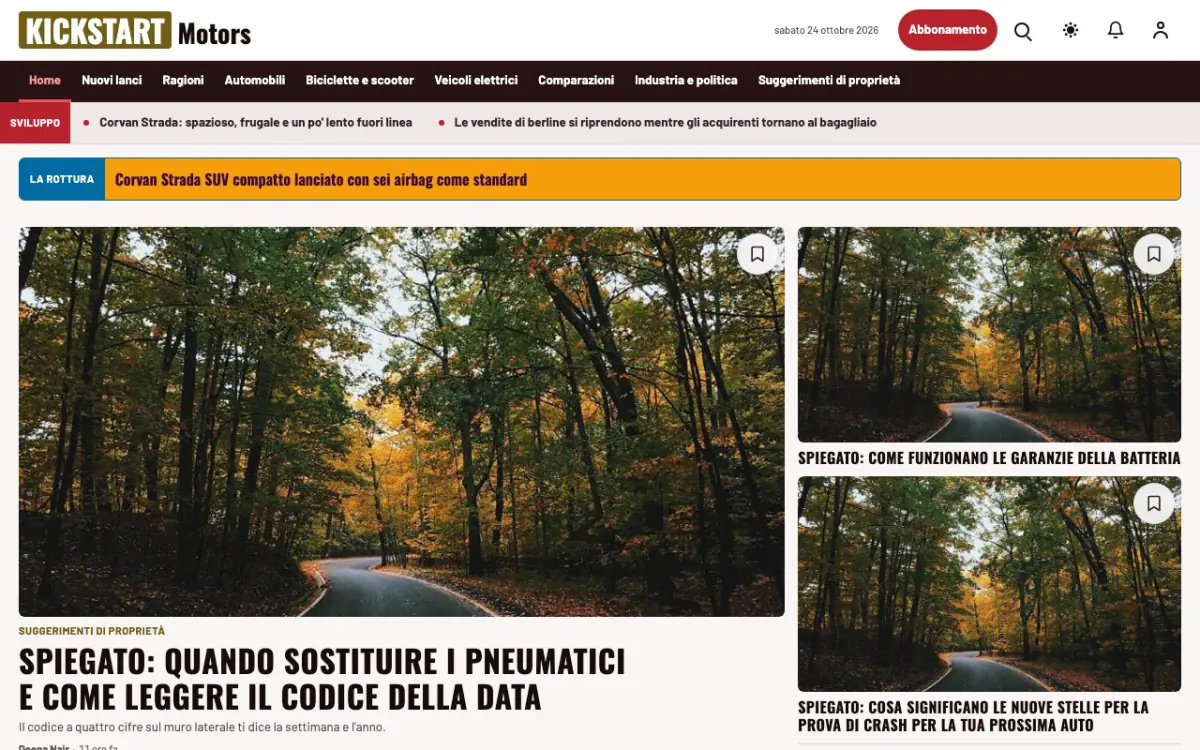 Kickstart – template di sito per News Motori, vista desktop