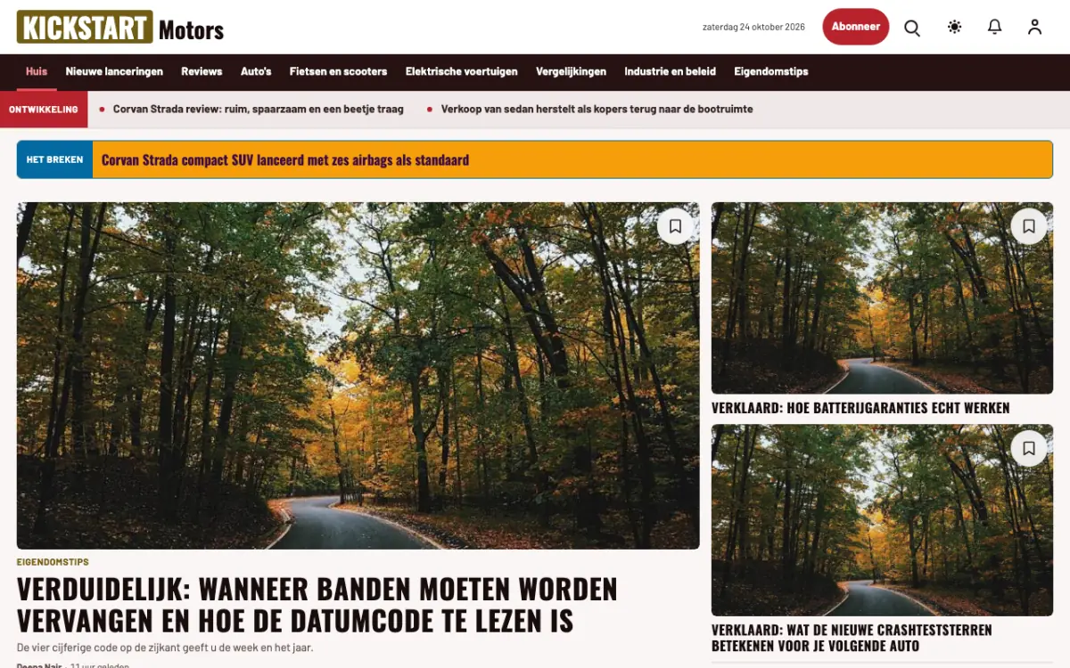 Kickstart – websitetemplate voor Autonieuws, desktopweergave