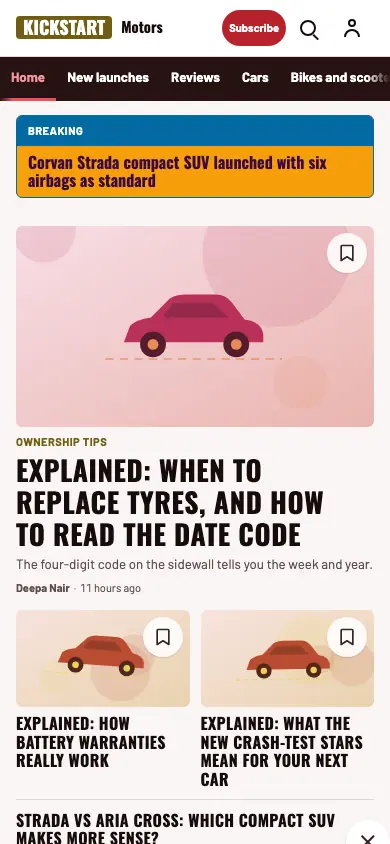 Kickstart — Automotive News app, phone view