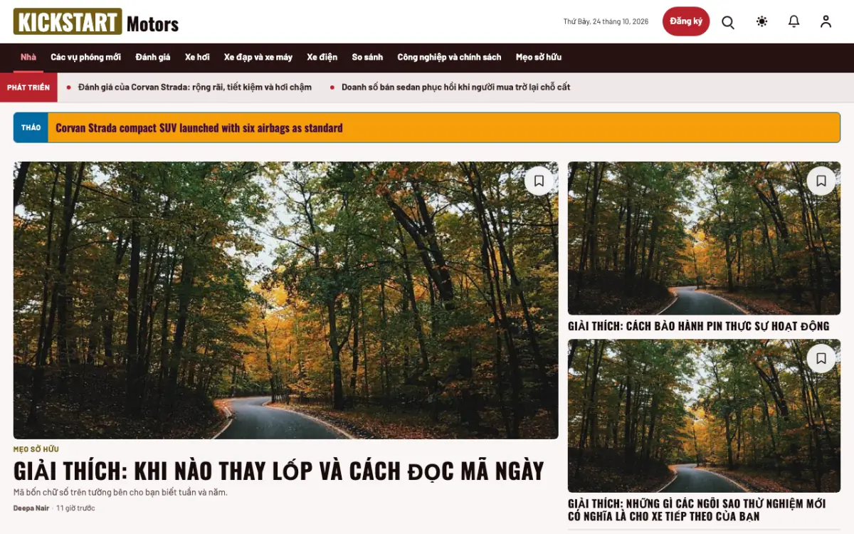 Kickstart — mẫu website Tin Ô tô, giao diện máy tính