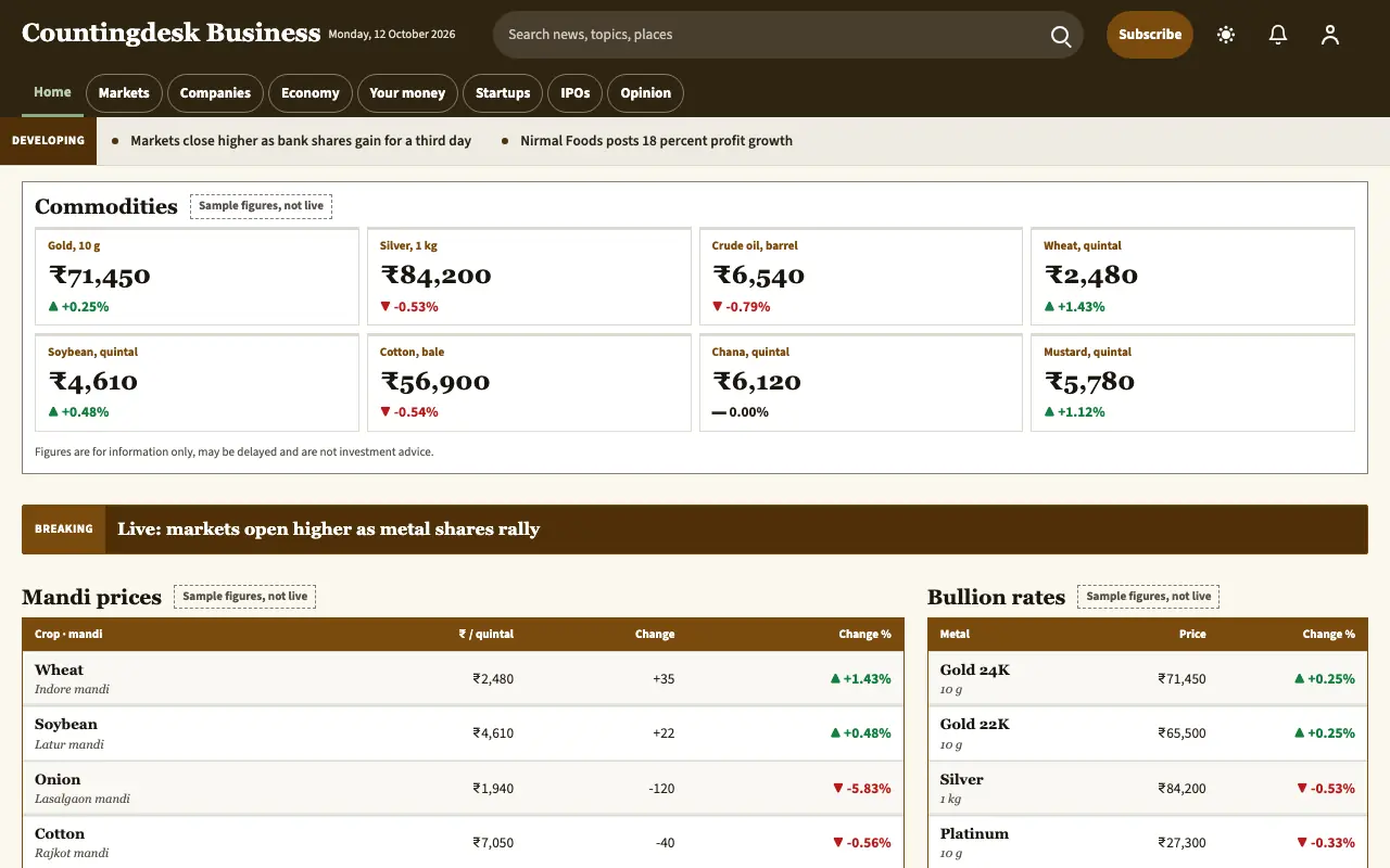 Countingdesk — Business News website template, full desktop view