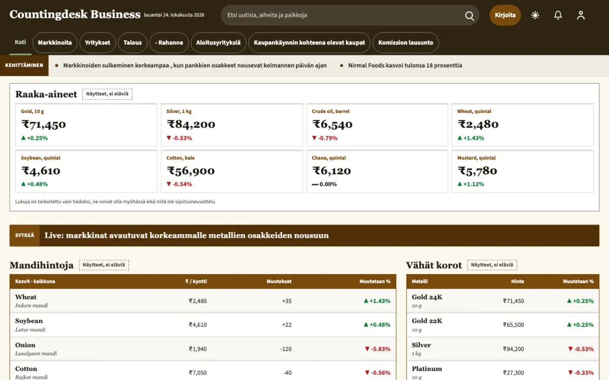 Countingdesk – verkkosivumalli (Talous News), työpöytänäkymä