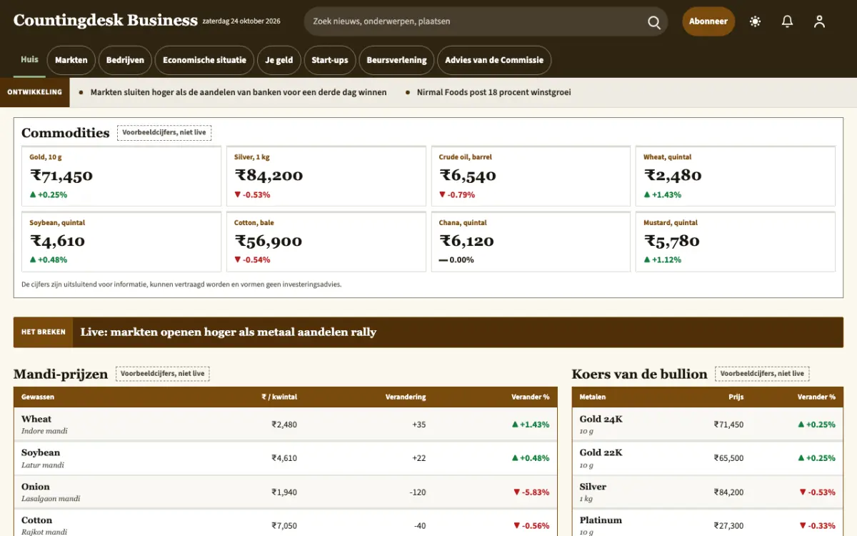 Countingdesk – websitetemplate voor Economienieuws, desktopweergave