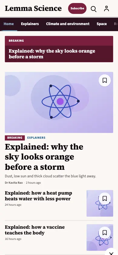 Lemma — Science News app, phone view