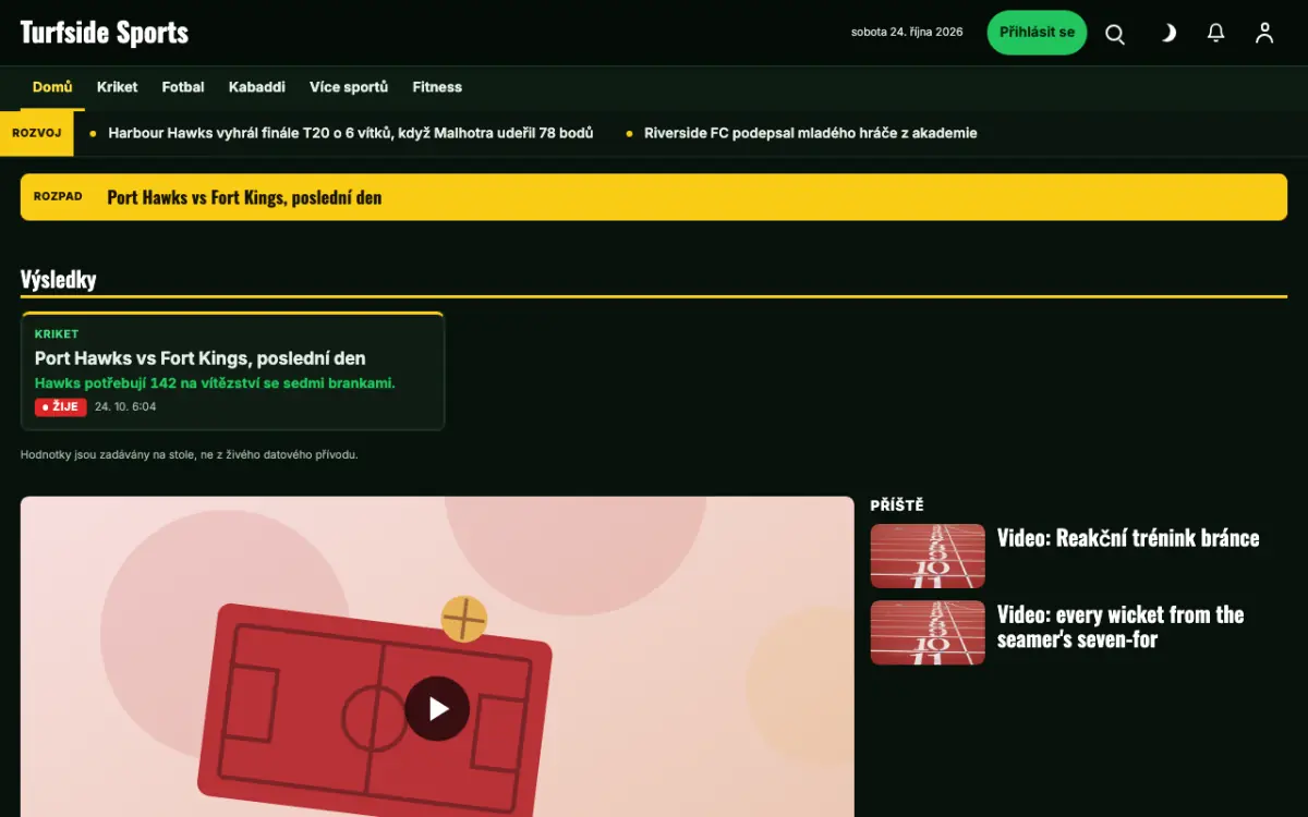 Turfside — šablona webu v kategorii Sport: zprávy, zobrazení na počítači