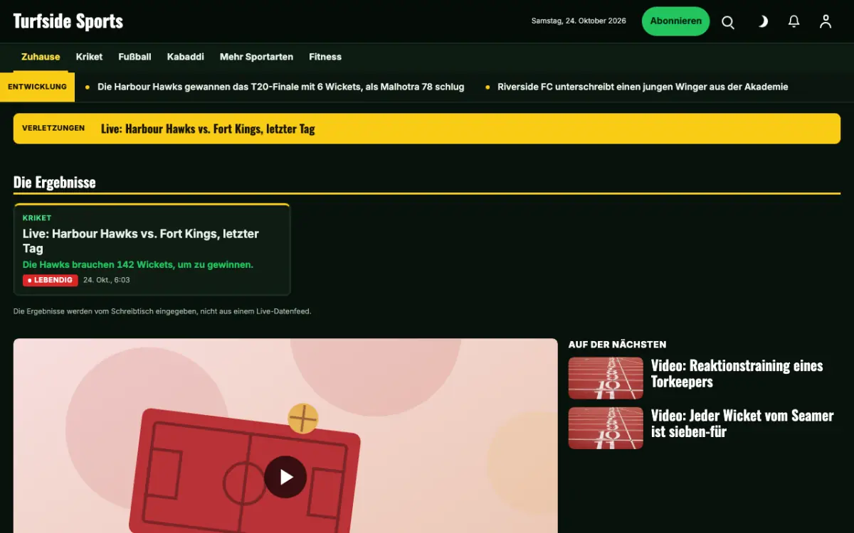 Turfside – Website-Vorlage für Sport-News, Desktop-Ansicht