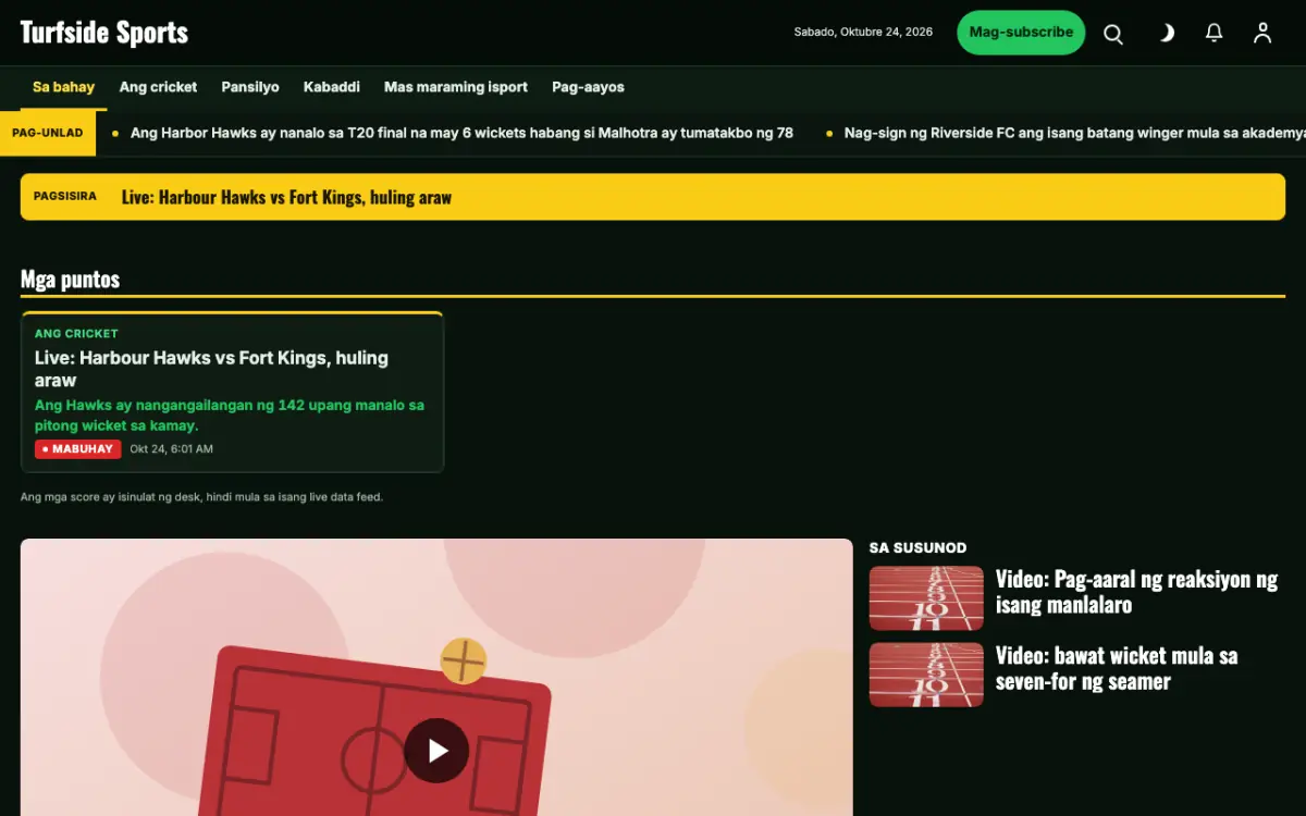 Turfside — template ng website na Balitang Palakasan, tanaw sa desktop