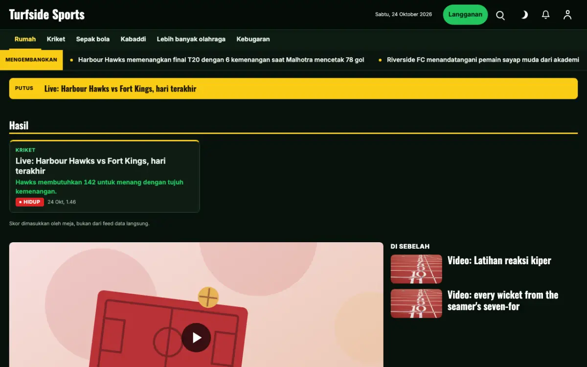 Turfside — template situs Berita Olahraga, tampilan desktop