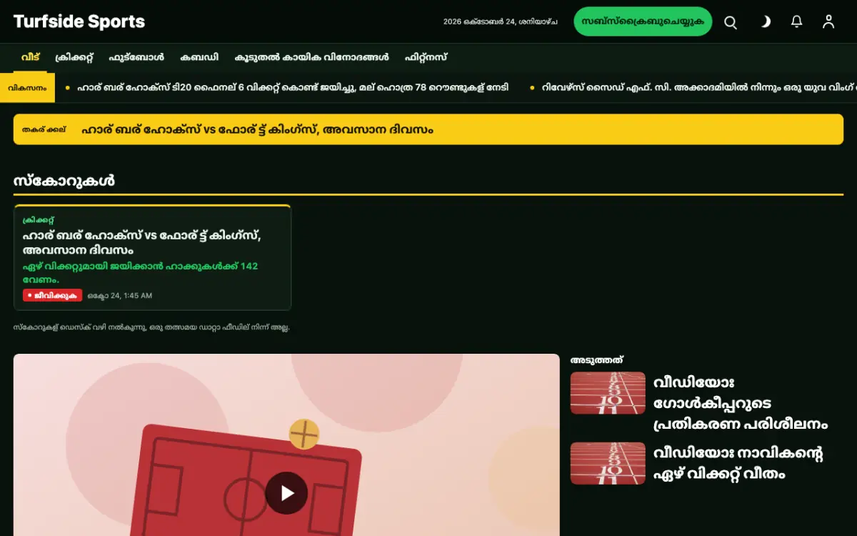 Turfside — കായികം വാർത്തകൾ വെബ്സൈറ്റ് ടെംപ്ലേറ്റ്, ഡെസ്ക്ടോപ്പ് കാഴ്ച
