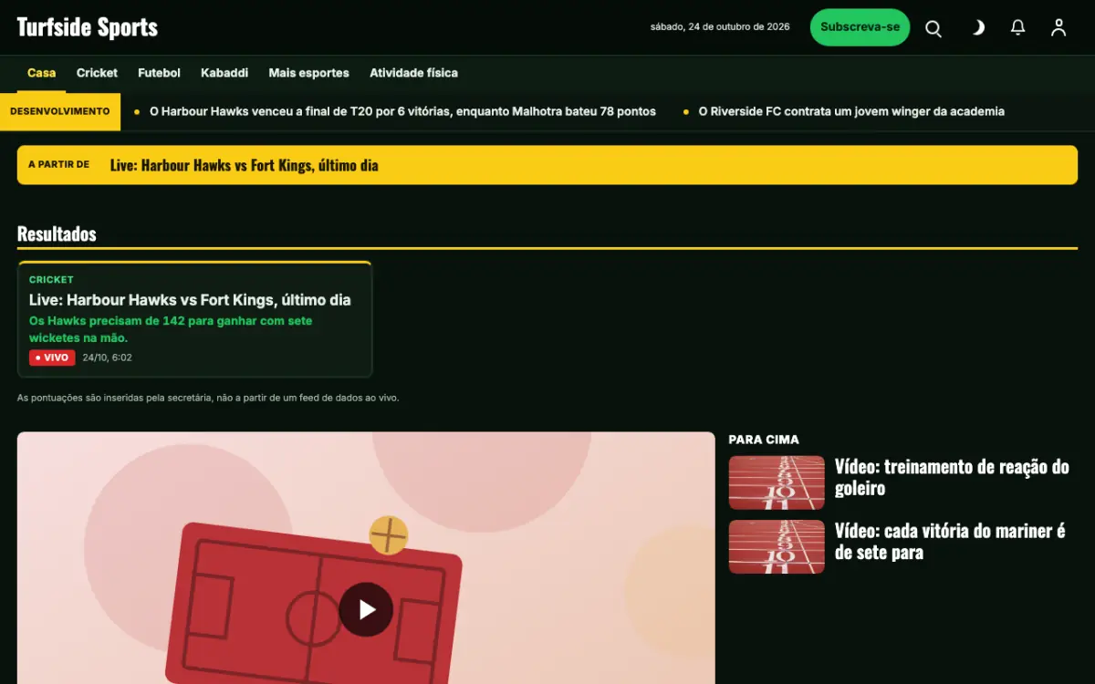 Turfside — modelo de site de Notícias de Desporto, vista em computador