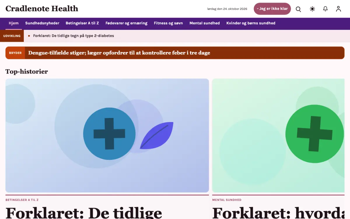 Cradlenote – hjemmesideskabelon til Sundhed News, skrivebordsvisning