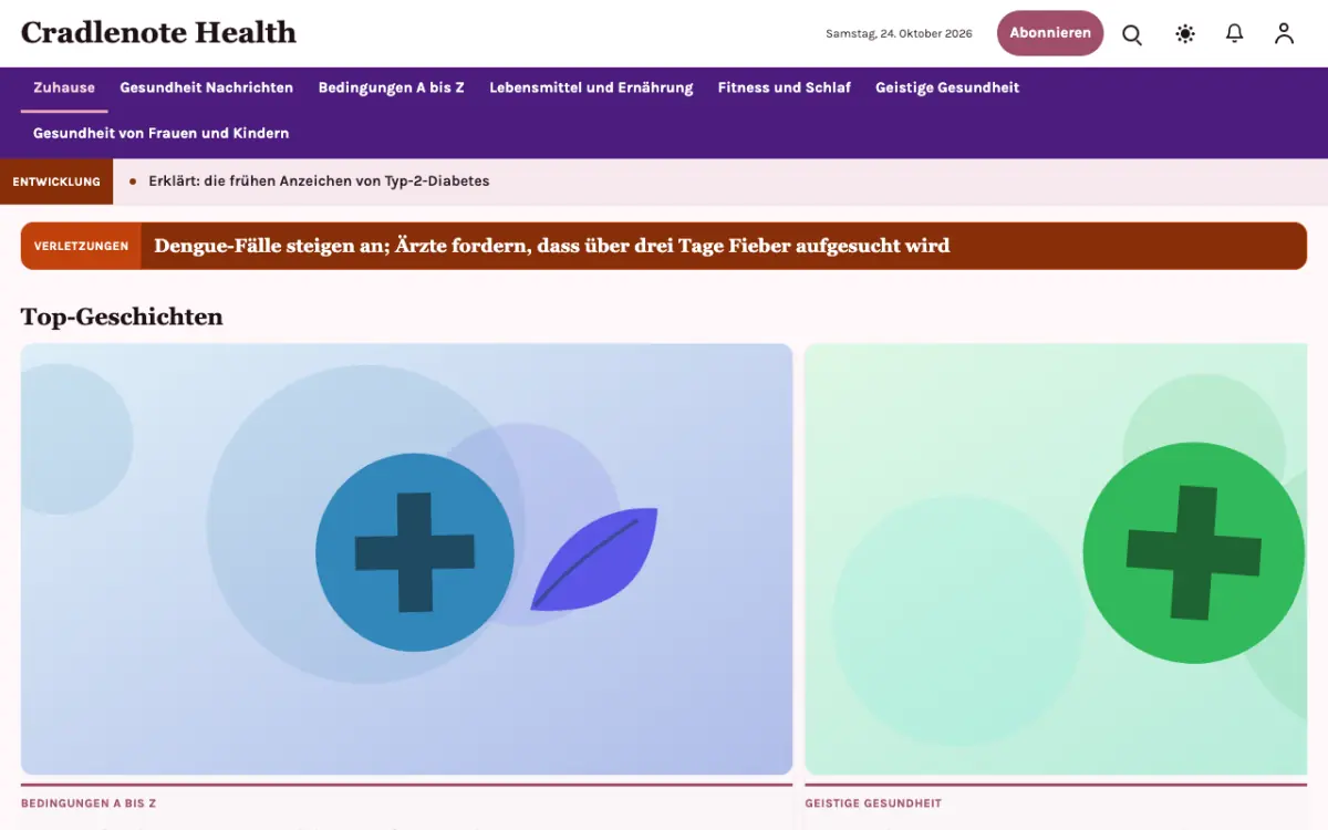 Cradlenote – Website-Vorlage für Gesundheit-News, Desktop-Ansicht