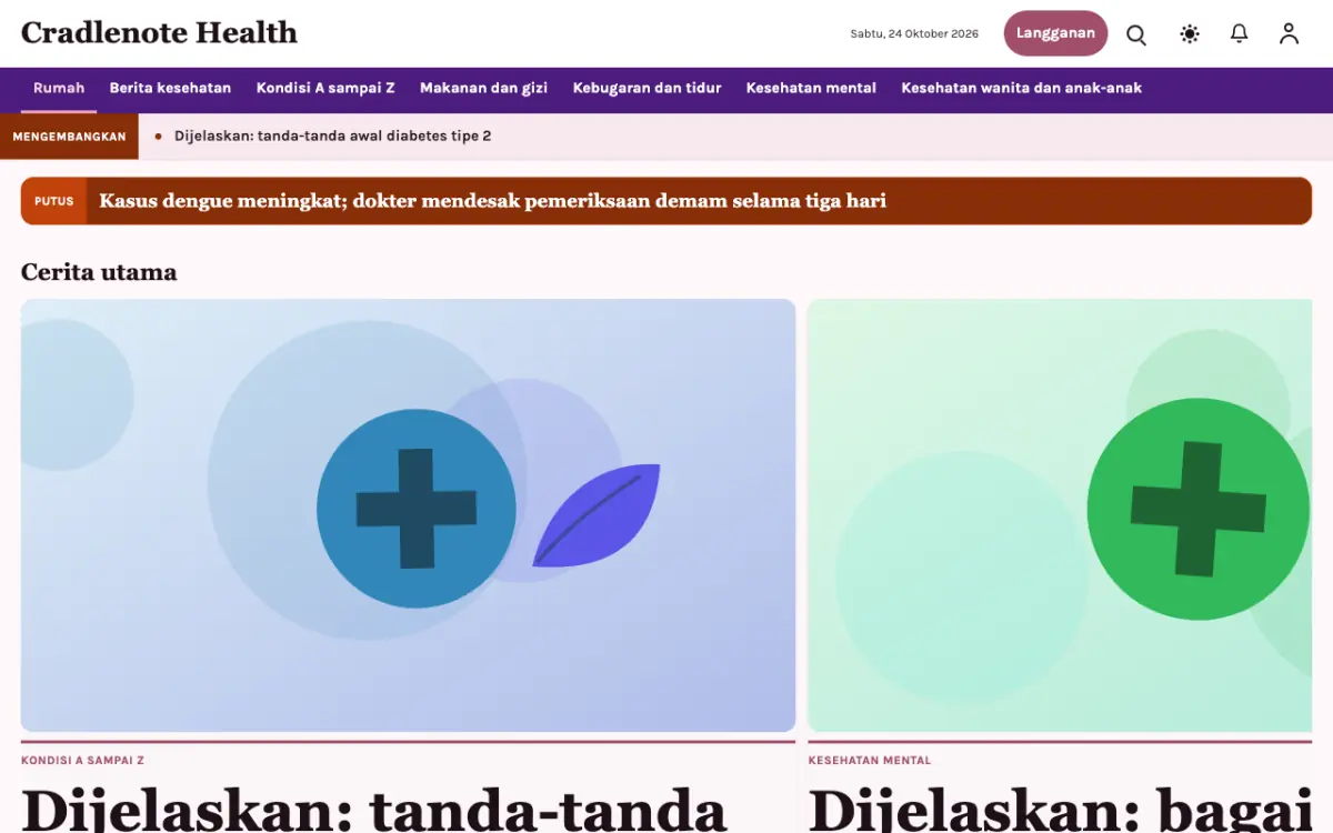 Cradlenote — template situs Berita Kesehatan, tampilan desktop