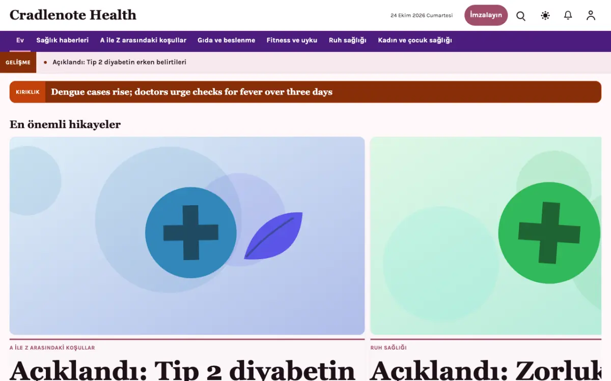 Cradlenote — Sağlık Haberleri web sitesi şablonu, masaüstü görünümü