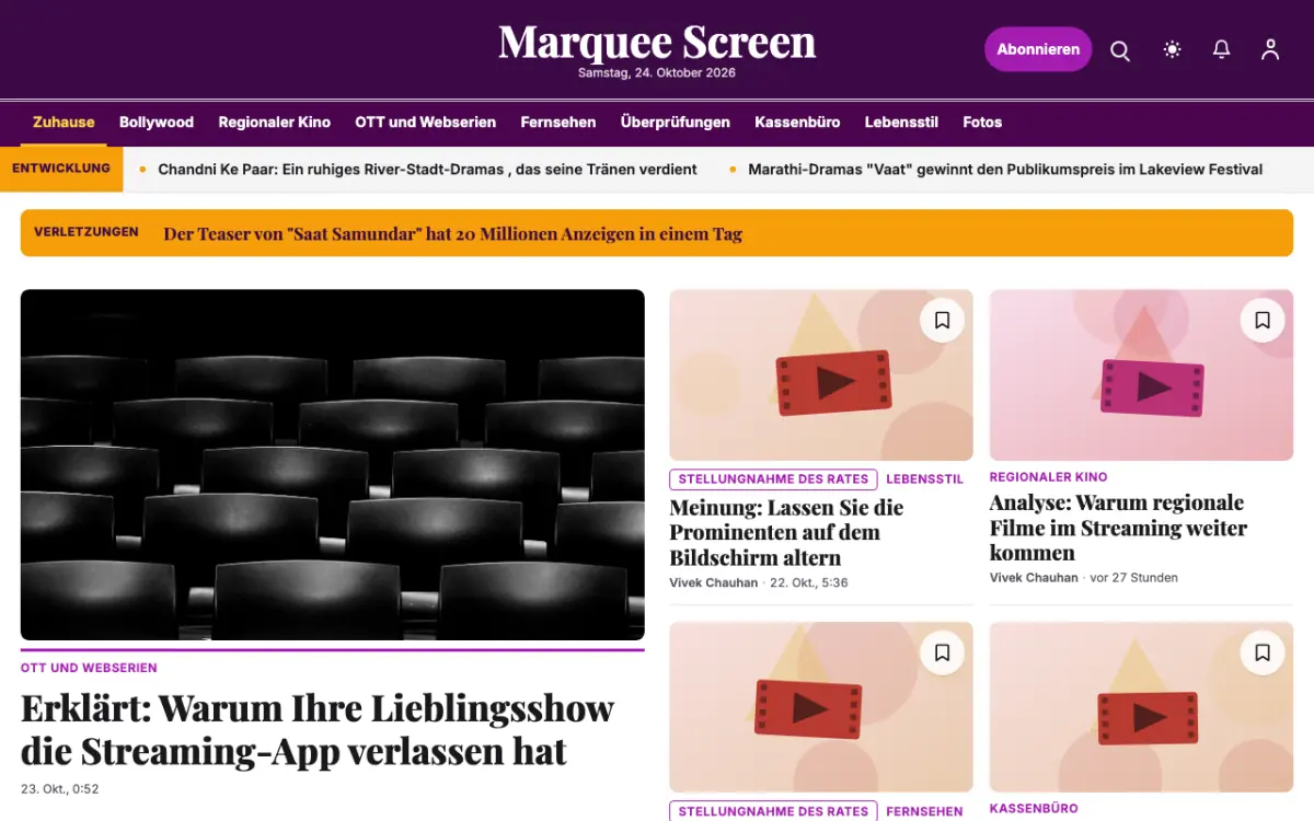Footlight – Website-Vorlage für Unterhaltung-News, Desktop-Ansicht