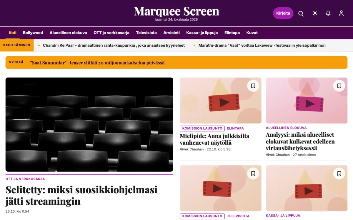 Footlight – verkkosivumalli (Viihde News), työpöytänäkymä