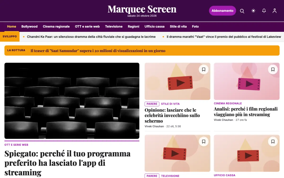 Footlight – template di sito per News Spettacolo, vista desktop
