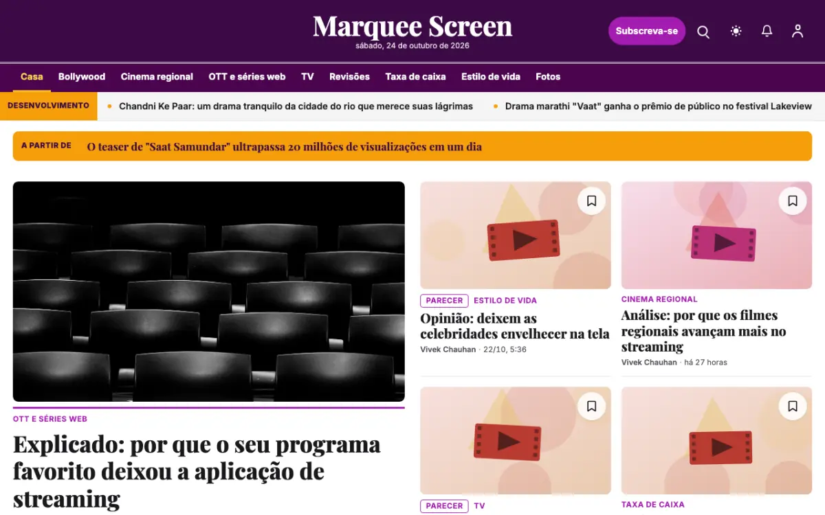 Footlight — modelo de site de Notícias de Entretenimento, vista em computador