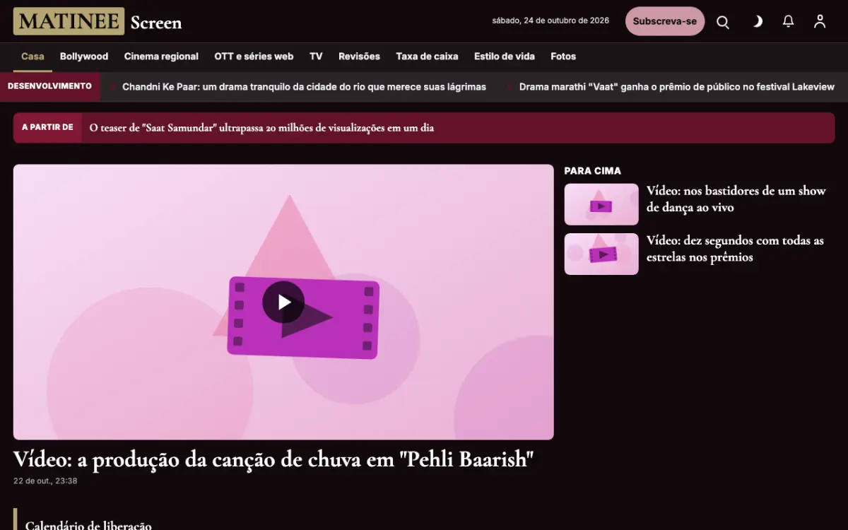 Matinee — modelo de site de Notícias de Entretenimento, visualização em desktop