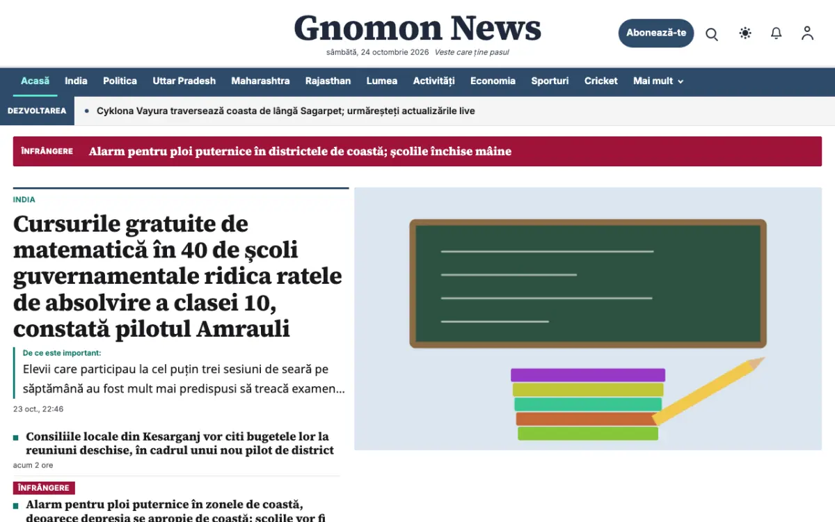 Gnomon – șablon de site pentru Știri Generale, vedere pe desktop
