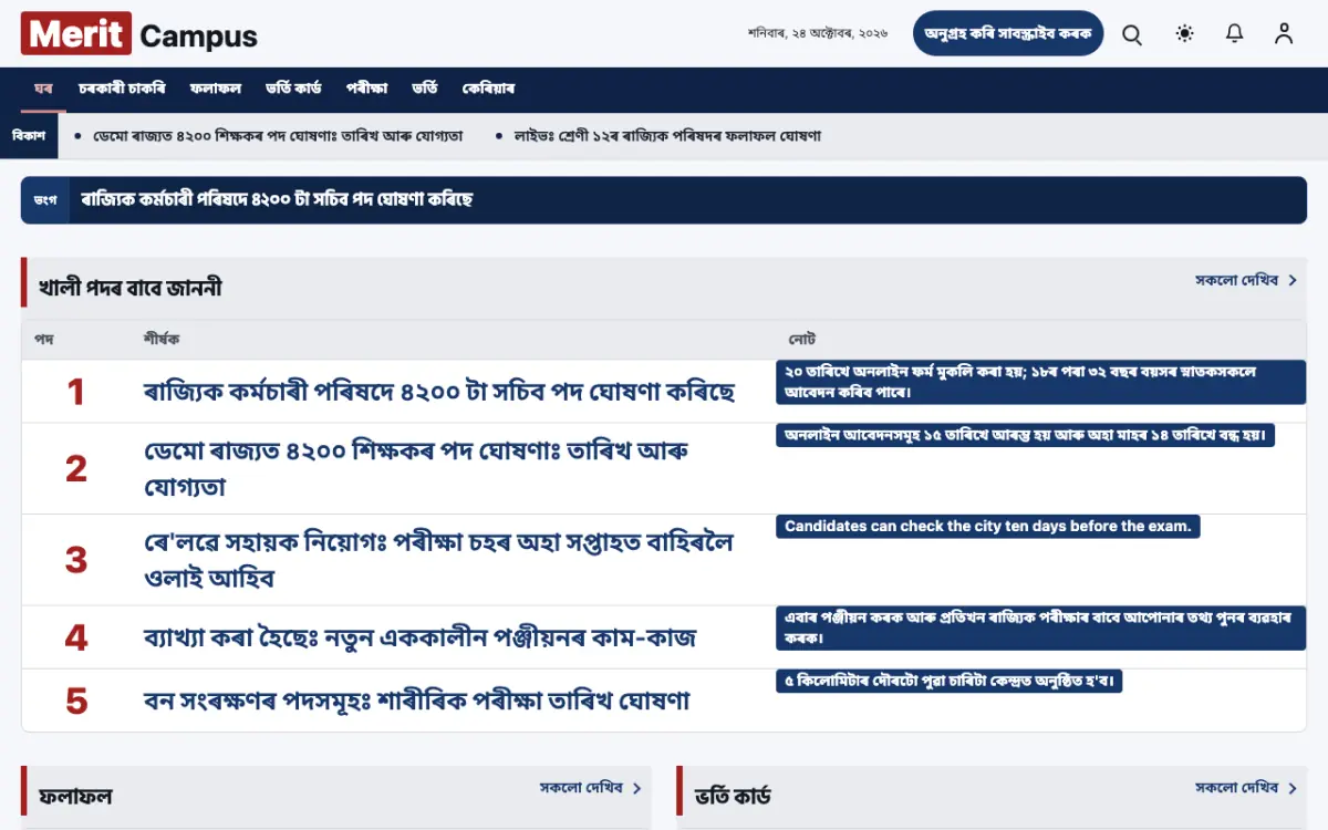 Merit — শিক্ষা সংবাদ ৱেবছাইট টেমপ্লেট, ডেস্কটপ ভিউ