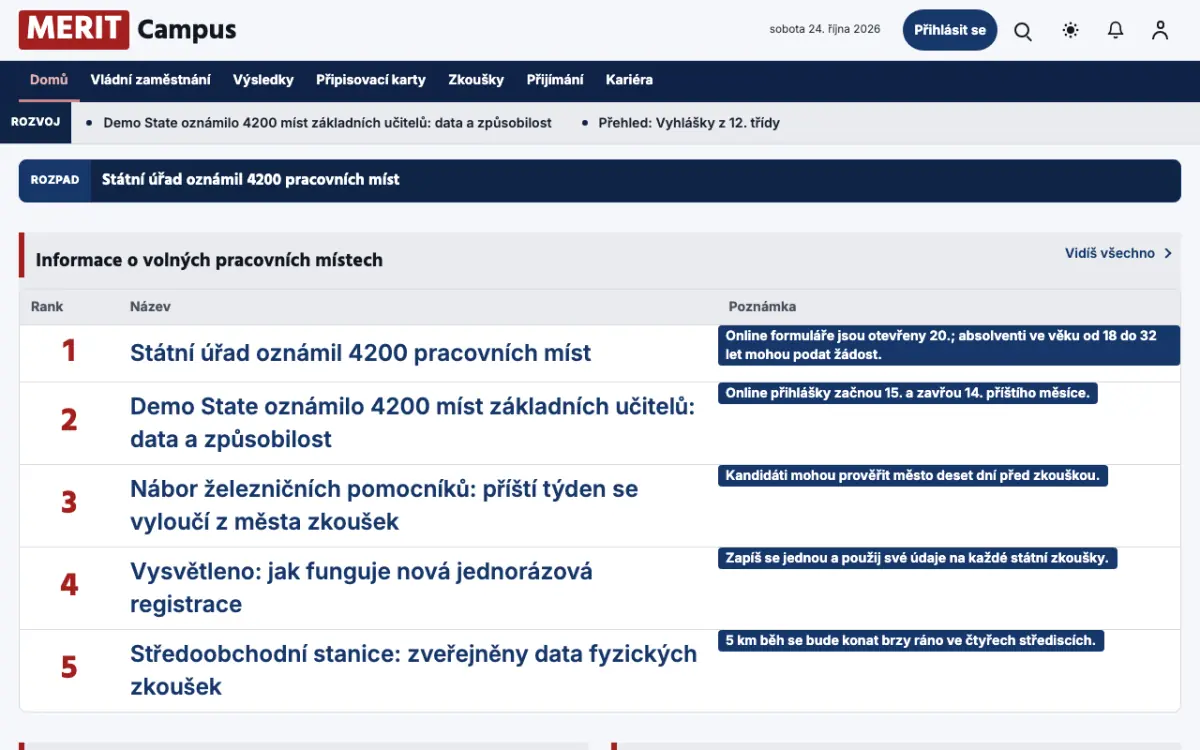 Merit — šablona webu v kategorii Vzdělávání: zprávy, zobrazení na počítači
