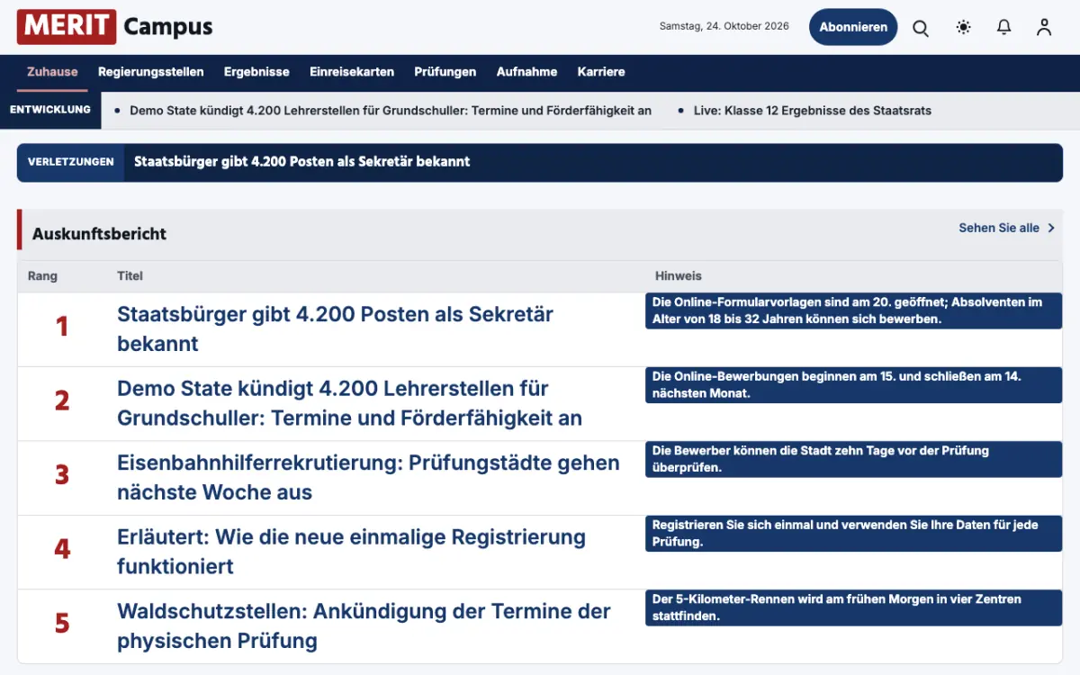 Merit – Website-Vorlage für Bildung-News, Desktop-Ansicht