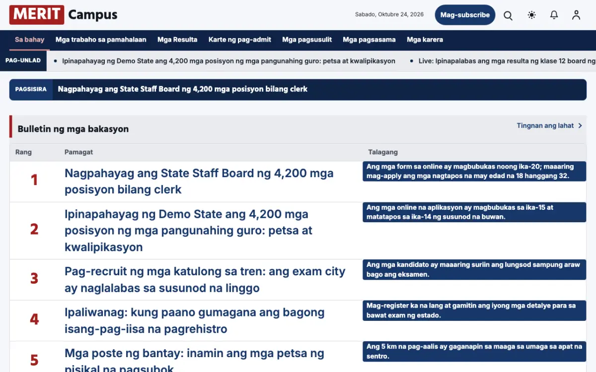 Merit — template ng website na Balitang Edukasyon, tanaw sa desktop