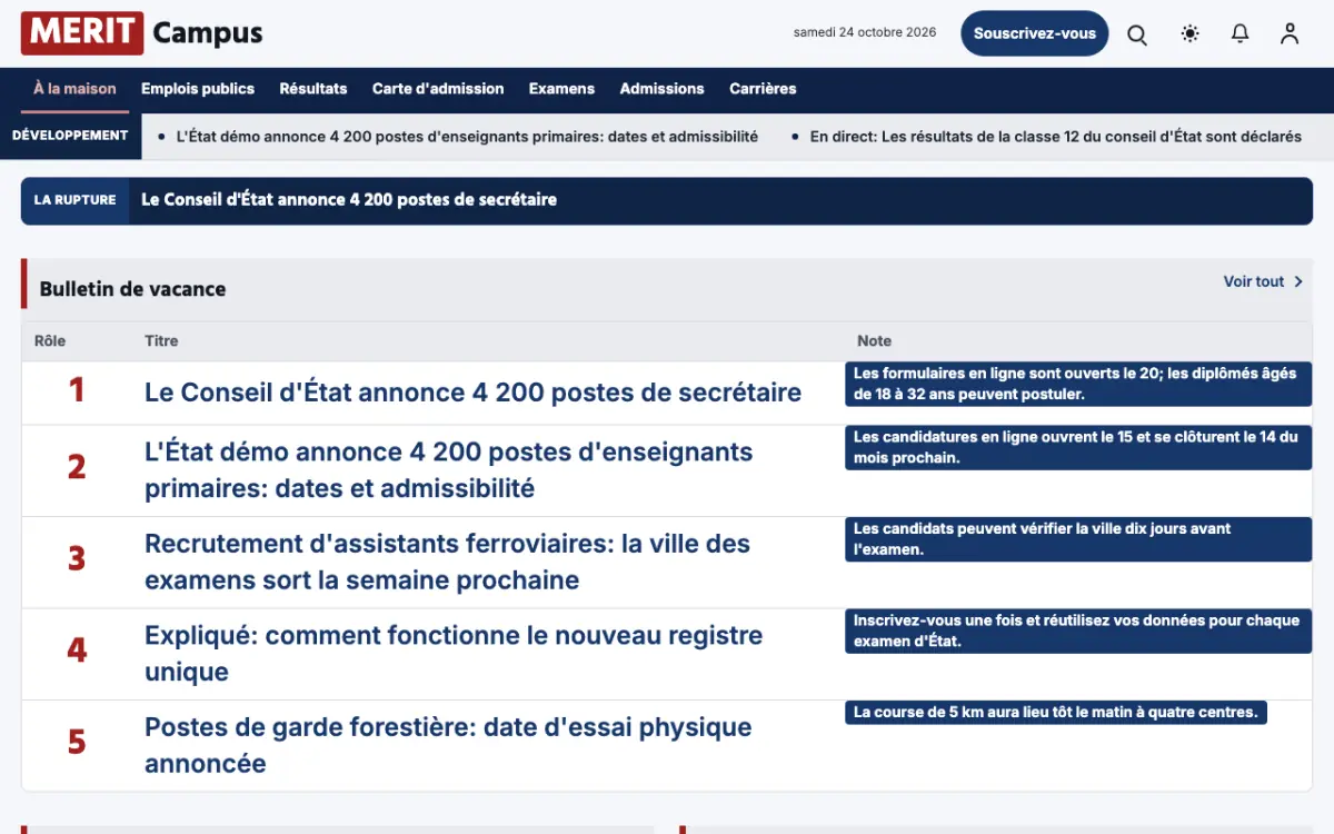 Merit — modèle de site web Actualités Éducation, vue sur ordinateur