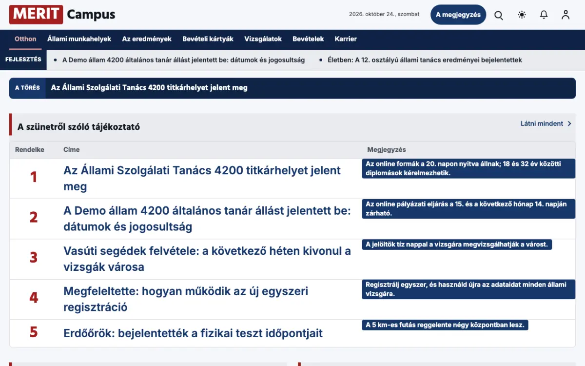Merit — Oktatás: hírek weboldalsablon, asztali nézet