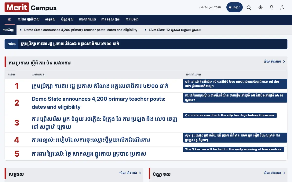 Merit — ទម្រង់គំរូគេហទំព័រ ព័ត៌មាន ការអប់រំ ទិដ្ឋភាពកុំព្យូទ័រ