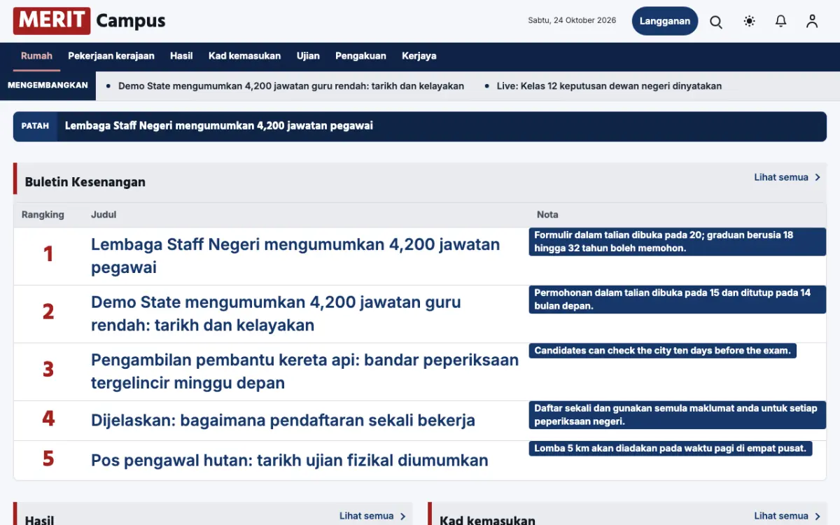 Merit — templat laman web Berita Pendidikan, paparan desktop